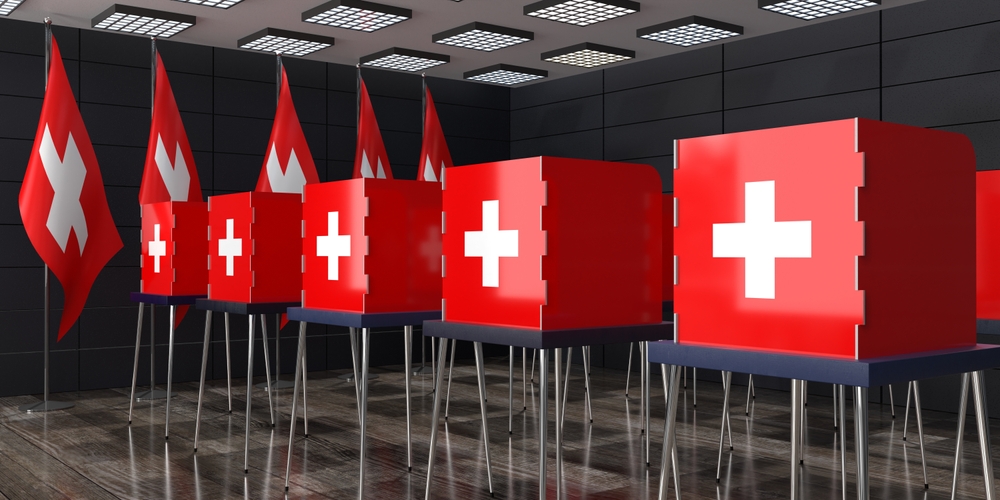Switzerland,-,Voting,Booths,And,National,Flags,In,Polling,Station